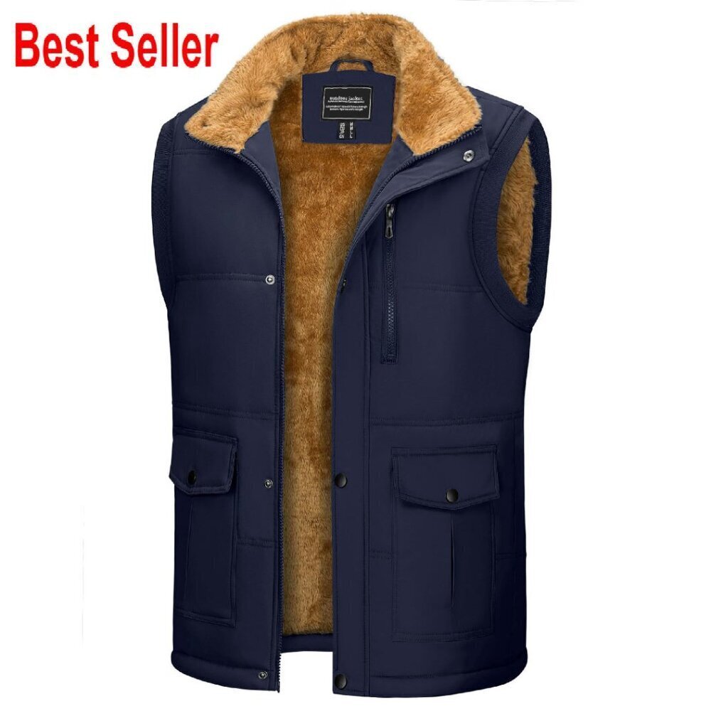 Men's Quilted Puffer Vest Fleece Lined Sherpa Casual Outdoor Winter Wear